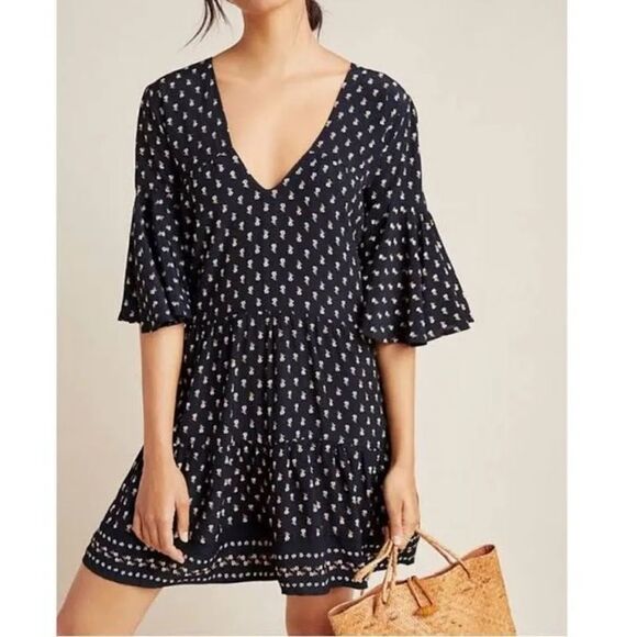 Faithfull The Brand X Anthropologie Fresa Floral Tunic Dress Black Size 2 - Picture 1 of 8